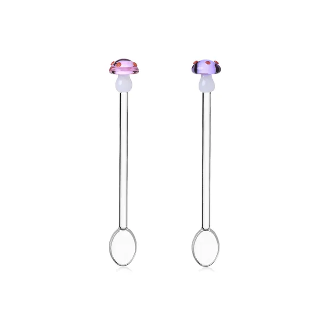 Glass Mushroom Spoons - Set of 2 | Pink
