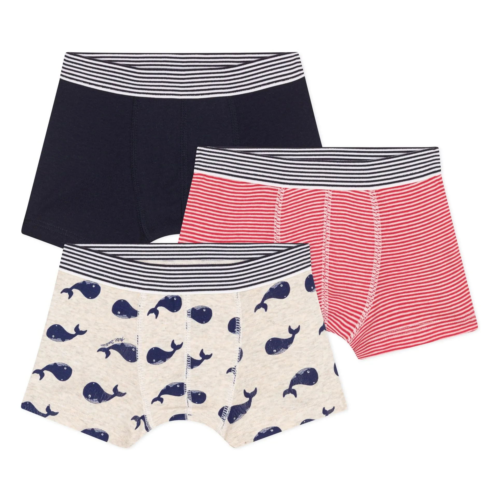 Petit Bateau Boys Navy Blue Set Of 3 Mobidic Organic Cotton Boxers