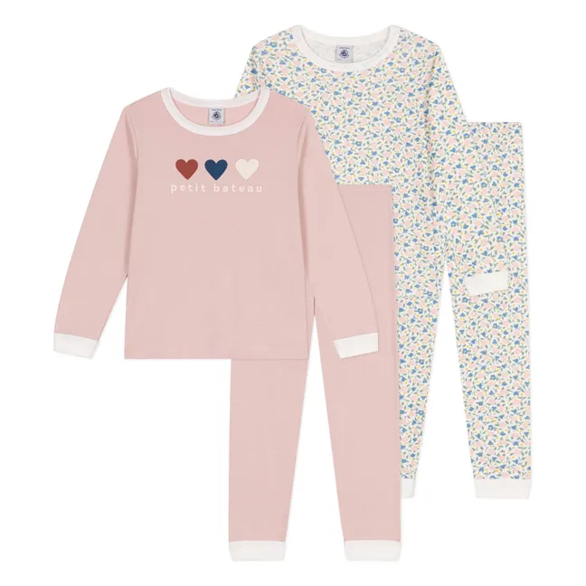 Lote de 2 pijamas Corazón Algodón Ecológico | Rosa Viejo