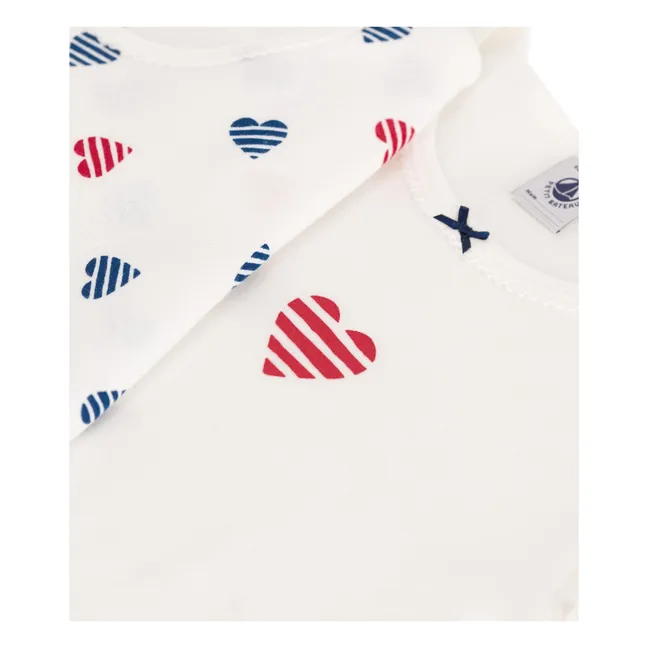 Lot 2 T-Shirts Cœur Rayé Coton Bio | Blanc