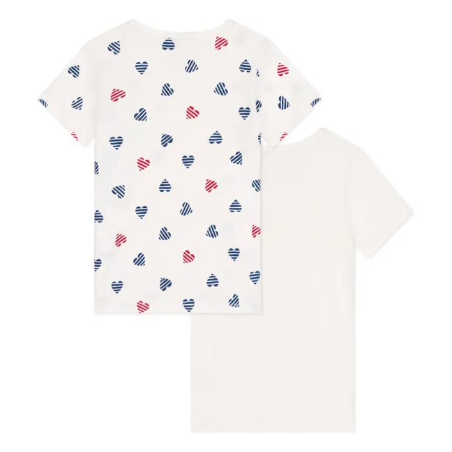 Lot 2 T-Shirts Cœur Rayé Coton Bio | Blanc