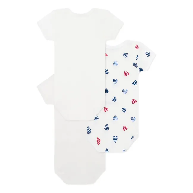 Lot 3 Bodies Cœur Rayé Coton Bio | Blanc