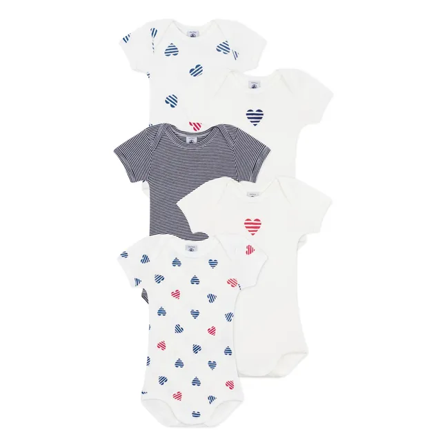 Lot 5 Bodies Cœur Rayé Coton Bio | Ecru