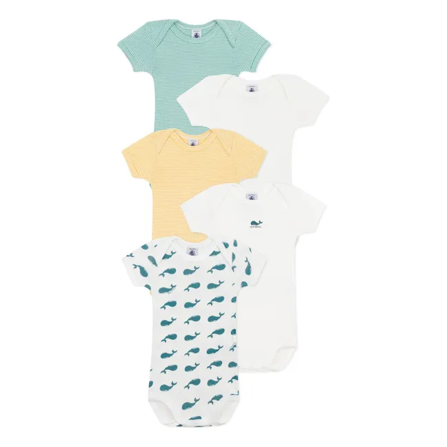 Lot 5 Bodies Baleine Coton Bio | Bleu canard