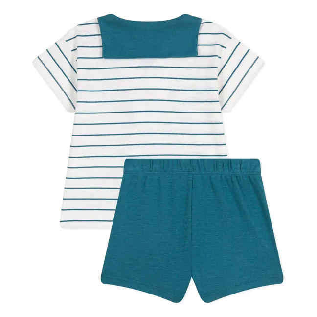 Ensemble T-Shirt et Short Barbier Coton Bio | Bleu canard