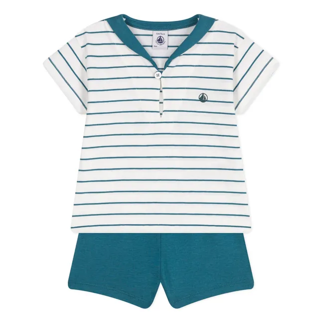 Ensemble T-Shirt et Short Barbier Coton Bio | Bleu canard