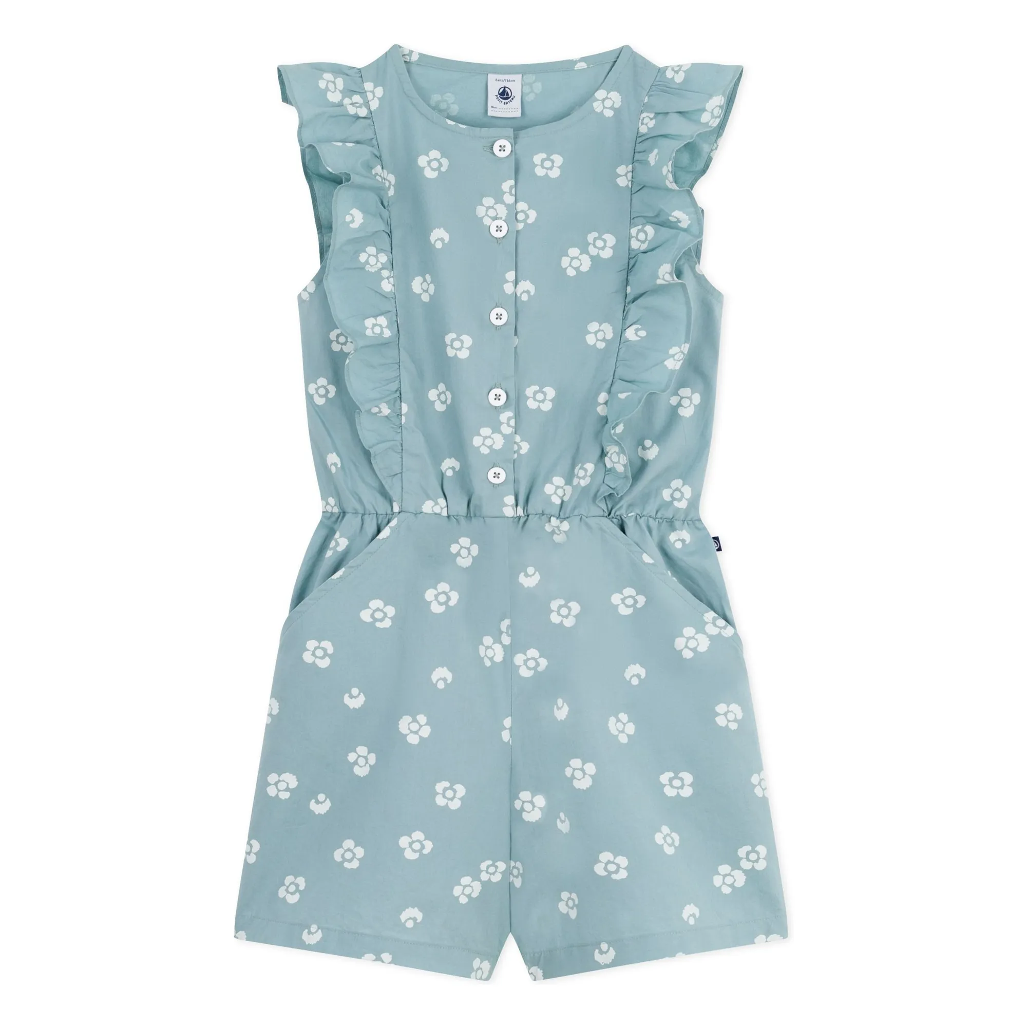Petit Bateau Girls Sage Boncapa Organic Cotton Poplin Playsuit