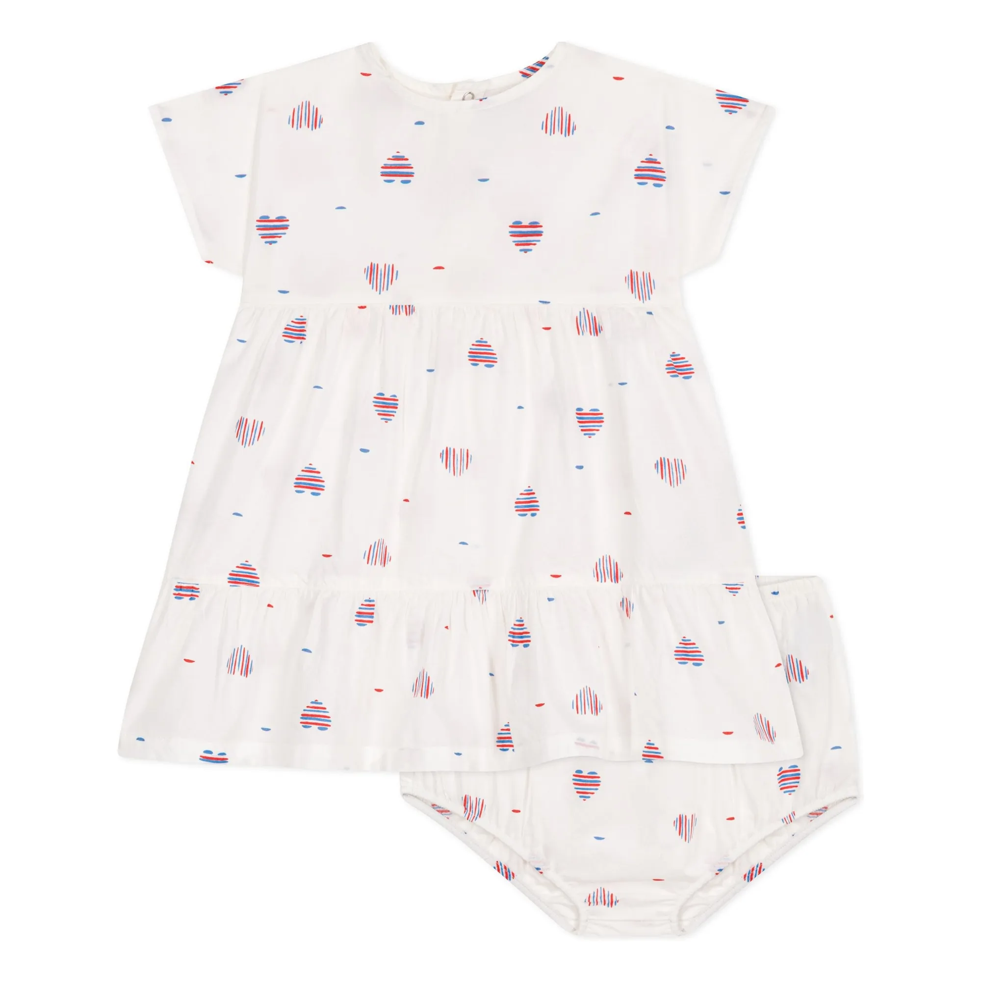 Petit Bateau Girls Cream Barka Organic Cotton Dress And Bloomer Set