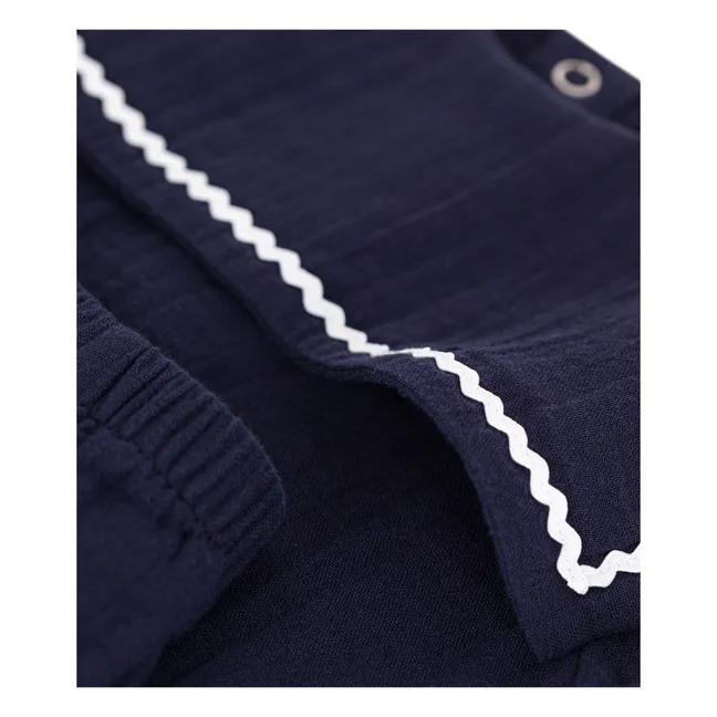 Conjunto de blusa y short de gasa de algodón Barbiga Bi | Azul Marino