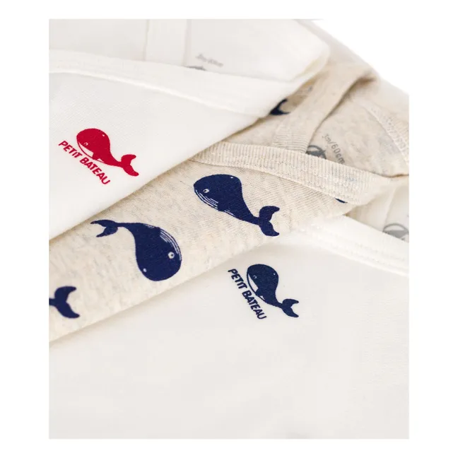 Lot 3 Bodies Naissance Baleines Coton Bio | Ecru