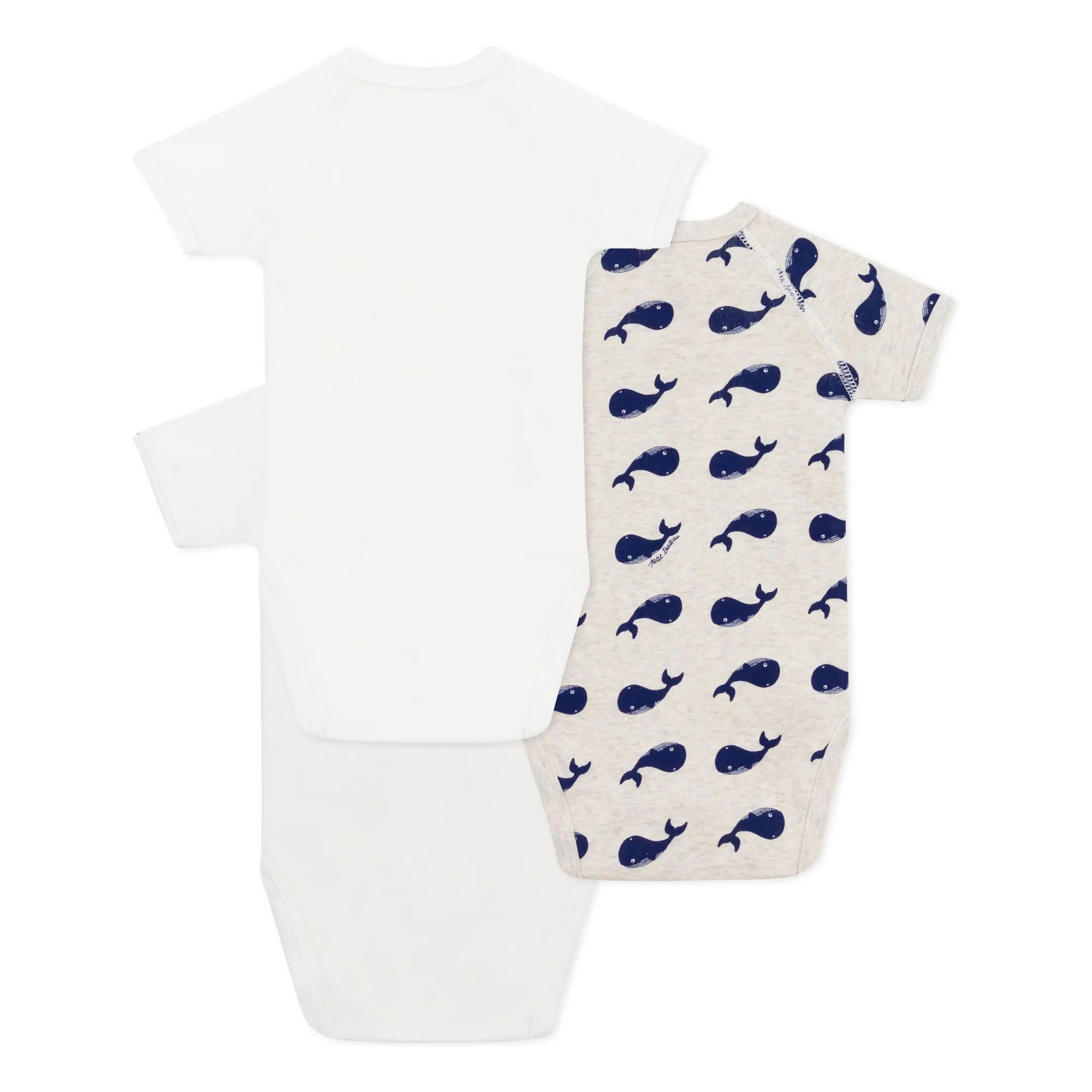 Petit Bateau - Lot 3 Bodies Naissance Baleines Coton Bio (Petit Bateau) - Image 1