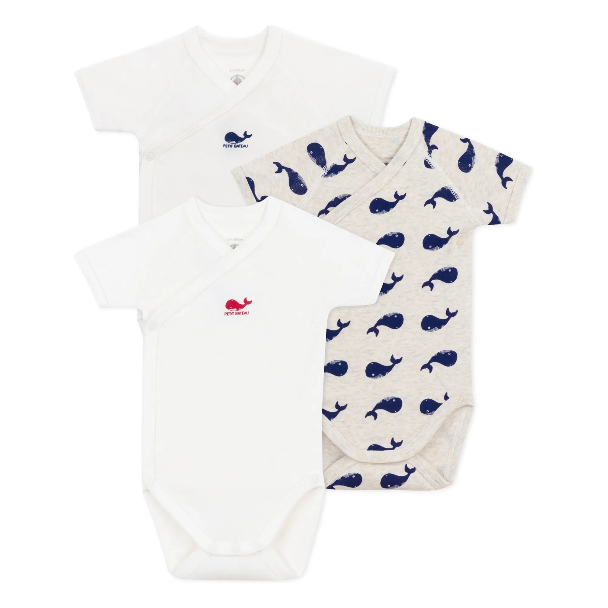 Petit Bateau - Lot 3 Bodies Naissance Baleines Coton Bio (Petit Bateau) - Couverture