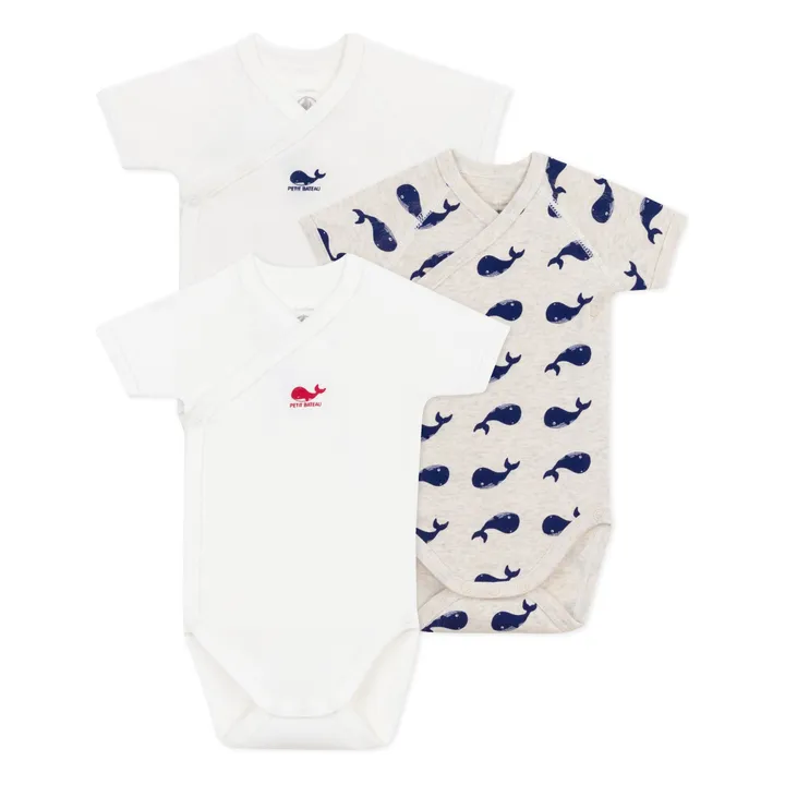 Petit Bateau - Petit Bateau - Lot 3 Bodies Naissance Baleines Coton Bio