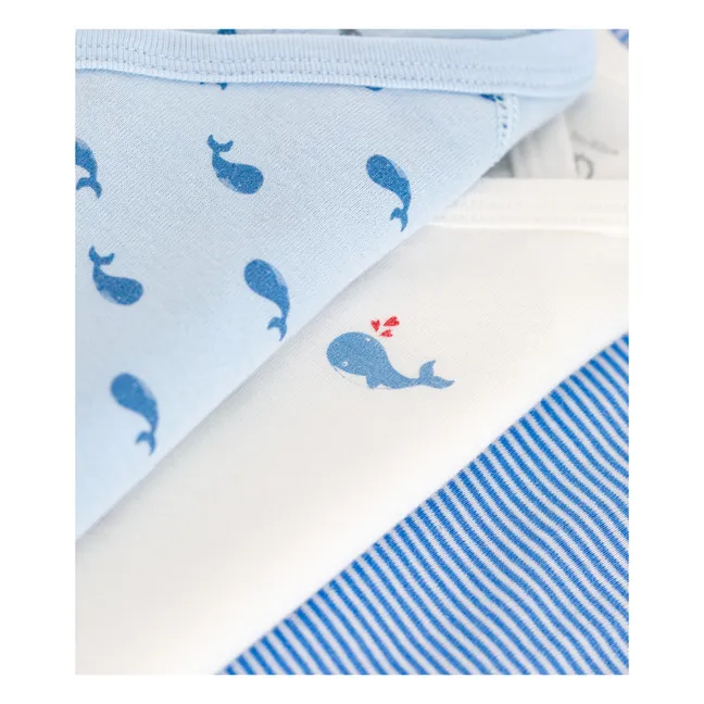 Set de 3 Bodys de Nacimiento Ballena de Algodón Ecológico | Azul