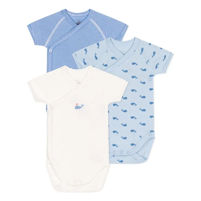 3er-Set Bodies Geburt Wal Bio-Baumwolle | Blau