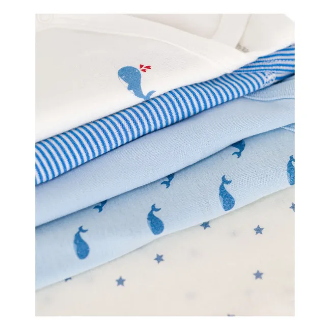 Lot 5 Bodies Naissance Baleine Coton Bio | Bleu