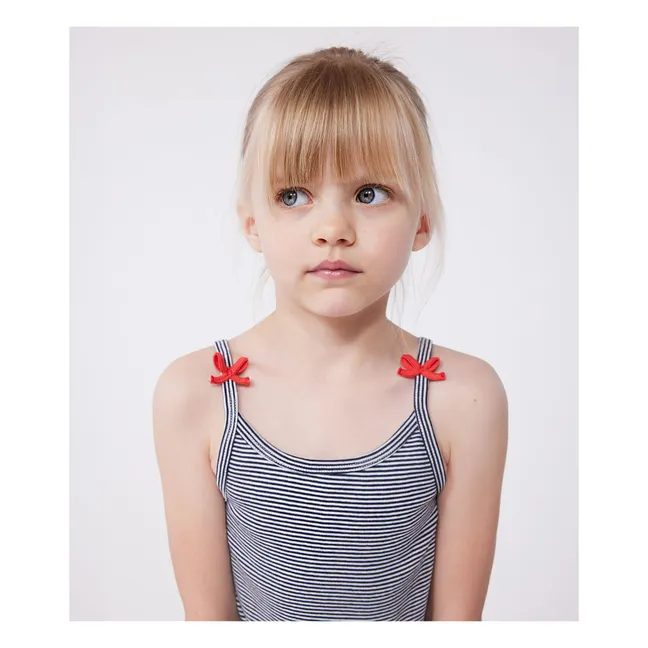 Pijama corto con tirantes de algodón orgánico Brioche | Azul Marino