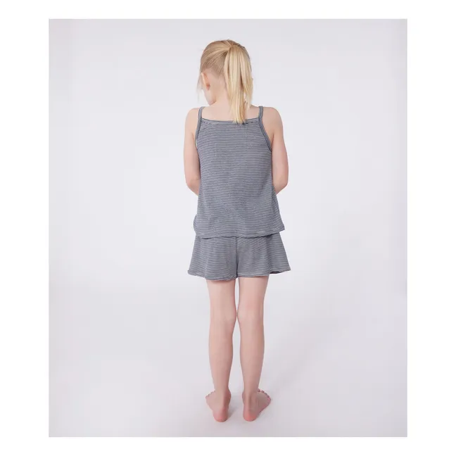 Pijama corto con tirantes de algodón orgánico Brioche | Azul Marino