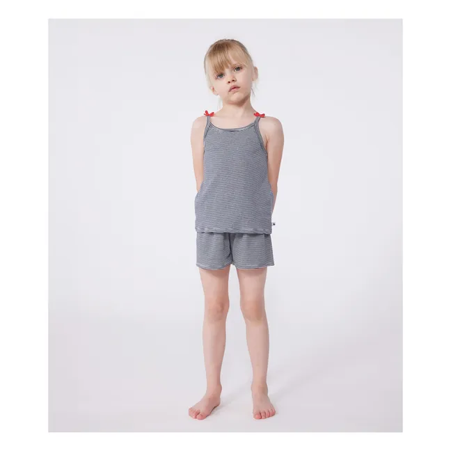 Pijama corto con tirantes de algodón orgánico Brioche | Azul Marino