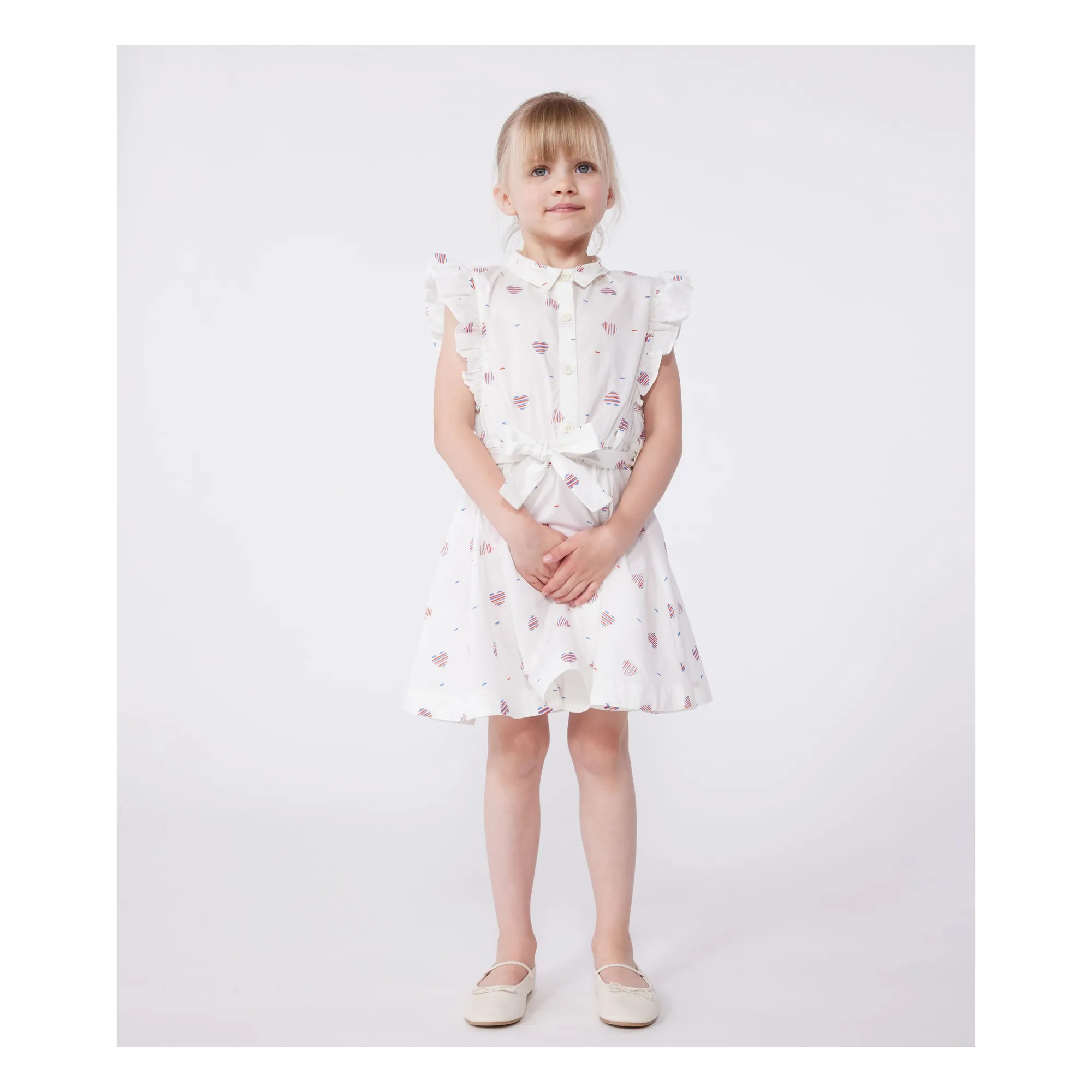 Petit Bateau Girls Cream Bory Organic Cotton Poplin Dress