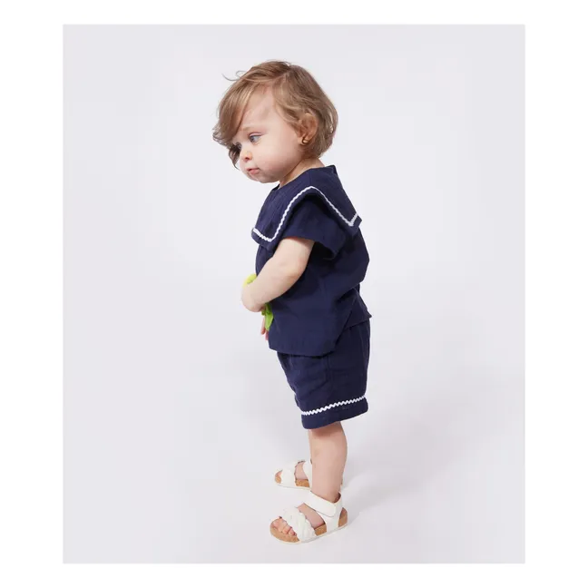 Conjunto de blusa y short de gasa de algodón Barbiga Bi | Azul Marino