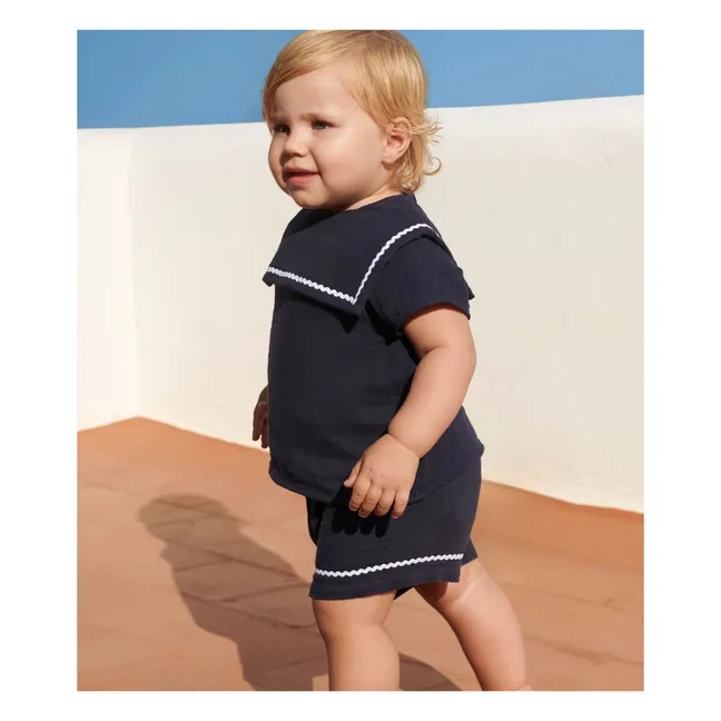 Conjunto de blusa y short de gasa de algodón Barbiga Bi | Azul Marino