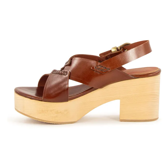 Bhawan Leder Pantoletten | Cognac-Farbe