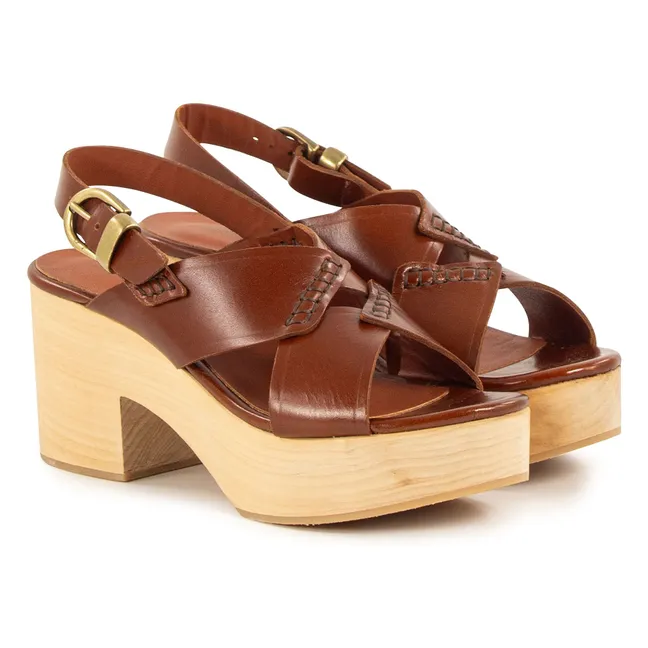 Bhawan Leder Pantoletten | Cognac-Farbe
