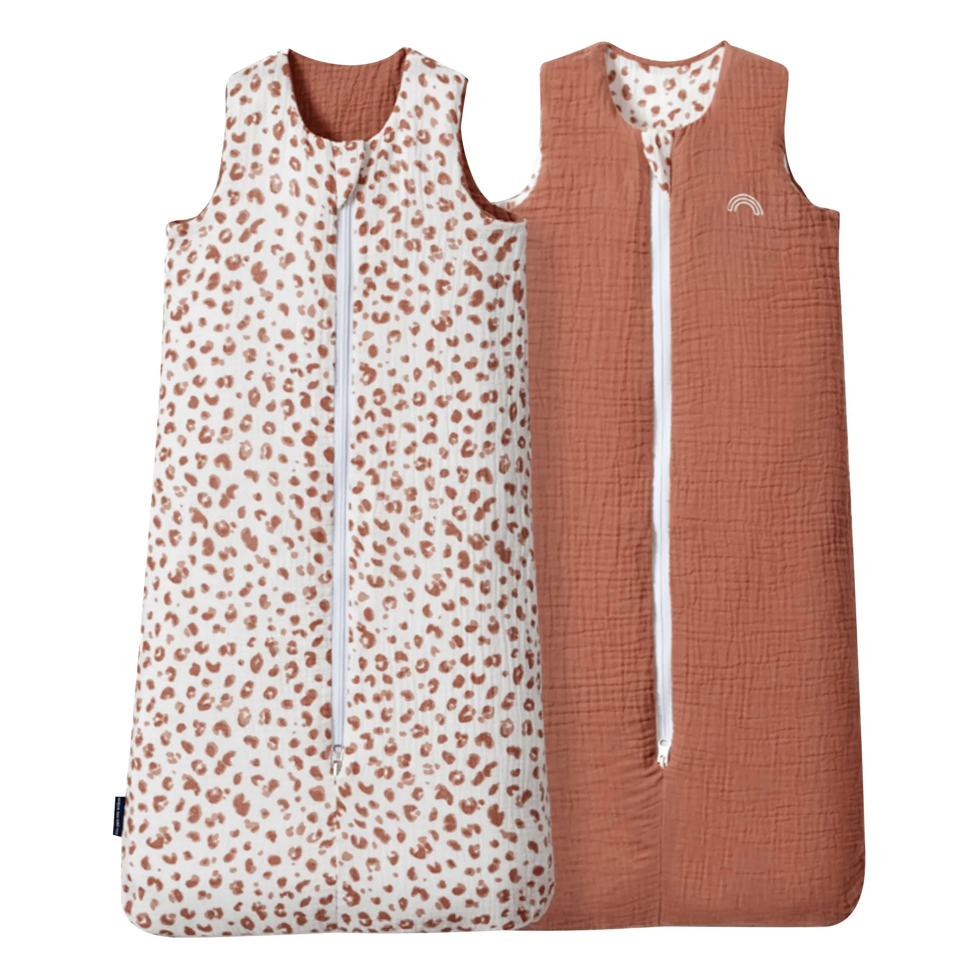 Les Petites Billes Dusty Pink Reversible Multi-Season Sleeping Bag In Double Cotton Gauze