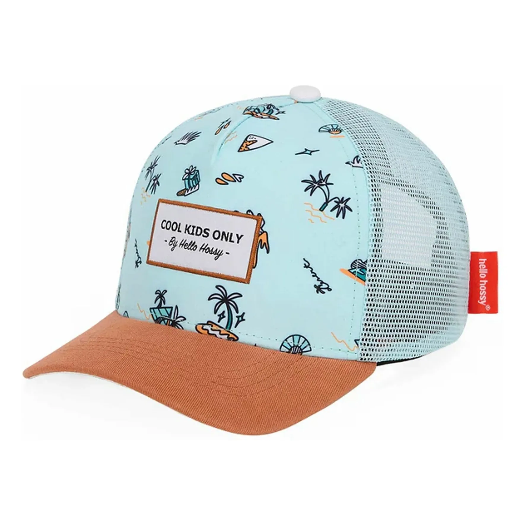 Hello Hossy Light Blue Blue Island Trucker Curved Visor Cap