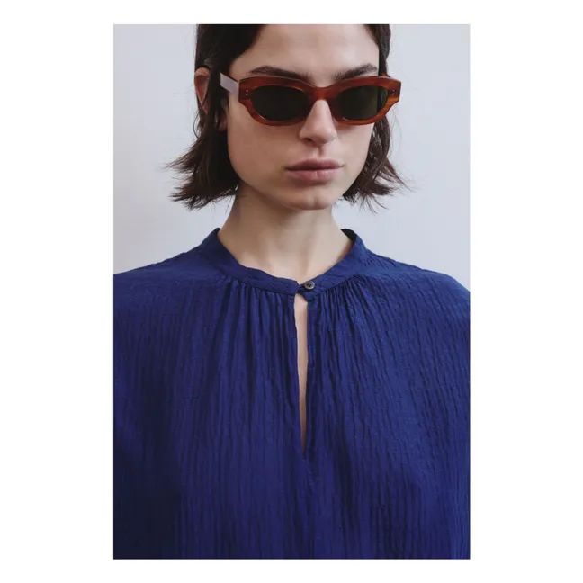 Blouse Voile de Soie Coton Gaufré | Royal blue
