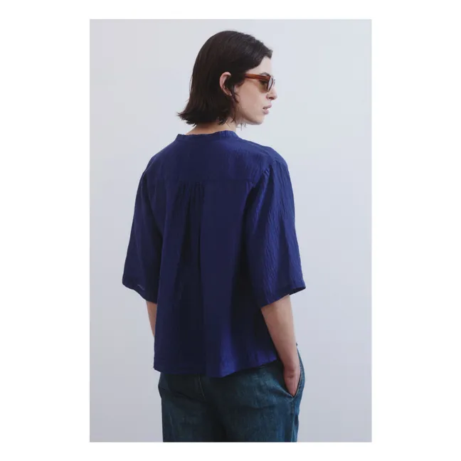 Blouse Voile de Soie Coton Gaufré | Royal blue