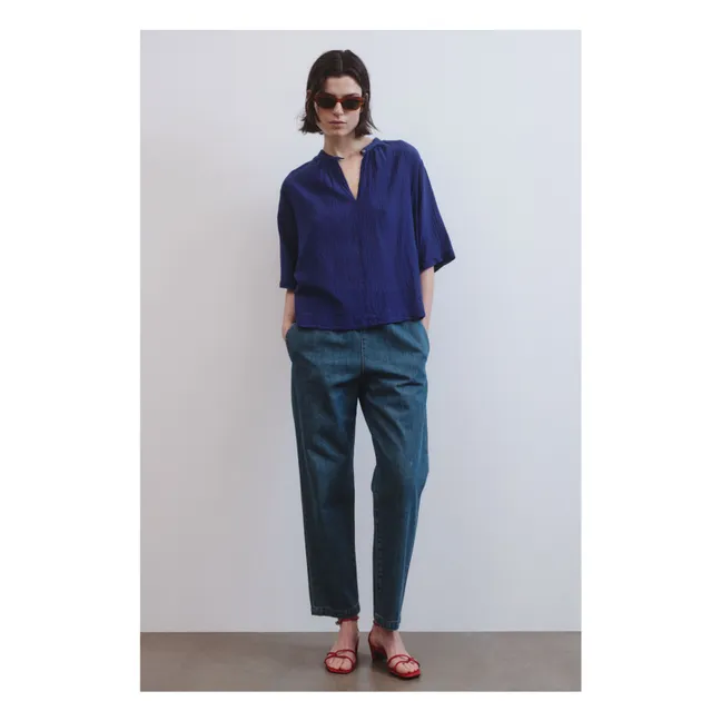 Blouse Voile de Soie Coton Gaufré | Royal blue