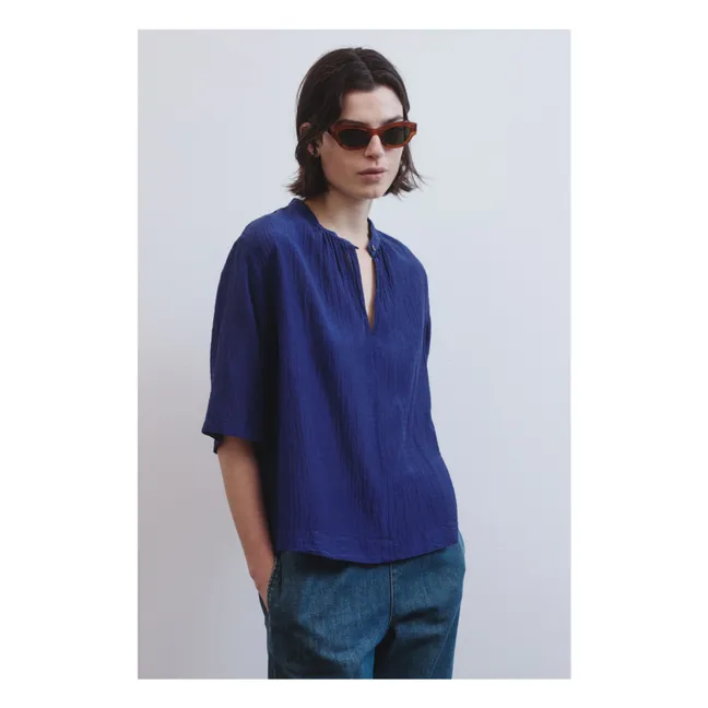 Blouse Voile de Soie Coton Gaufré | Royal blue