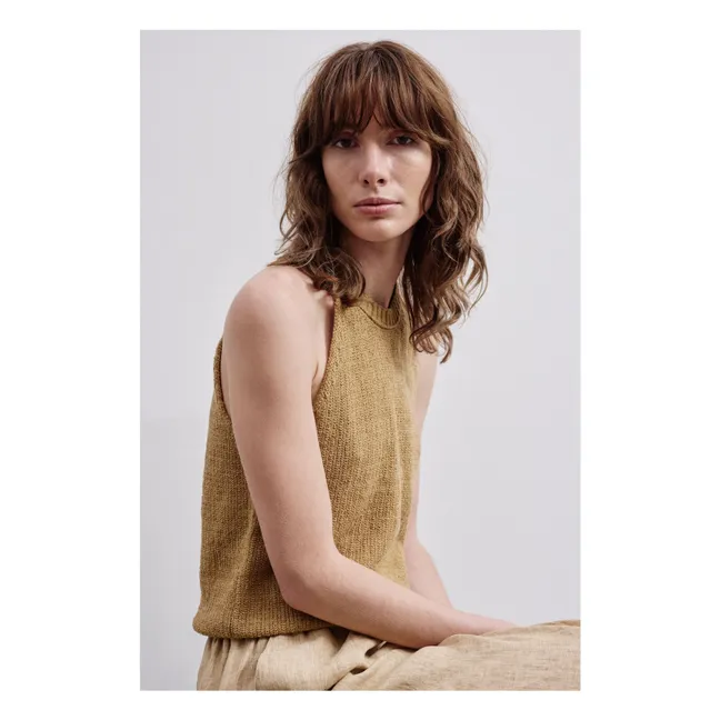 Cotton and linen tank top | Tabacco