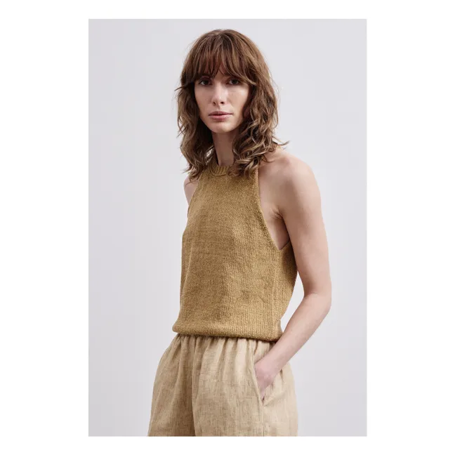 Cotton and linen tank top | Tabacco