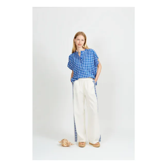 Blusa de doble gasa de algodón orgánico Feodera | Azul