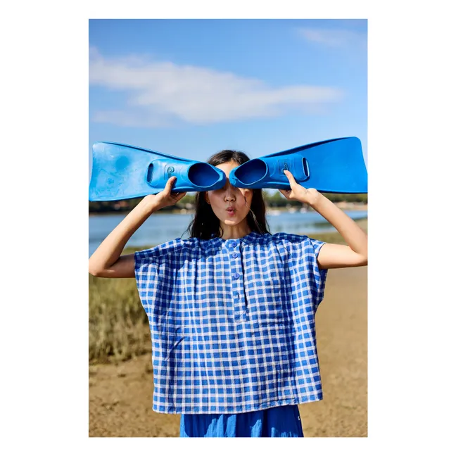 Blusa de doble gasa de algodón orgánico Feodera | Azul