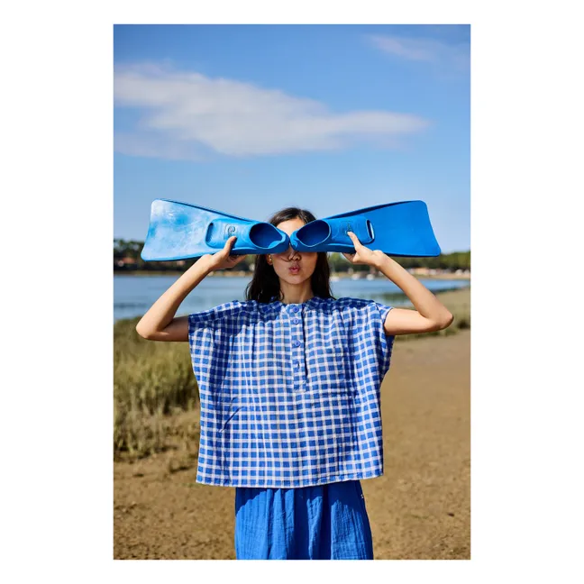 Blusa de doble gasa de algodón orgánico Feodera | Azul