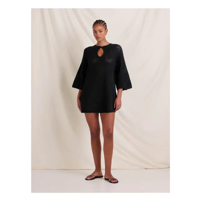 Kleid Pointelle Bio-Baumwolle | Schwarz
