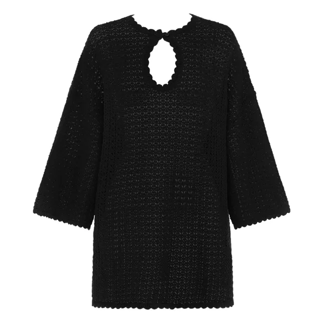 Kleid Pointelle Bio-Baumwolle | Schwarz