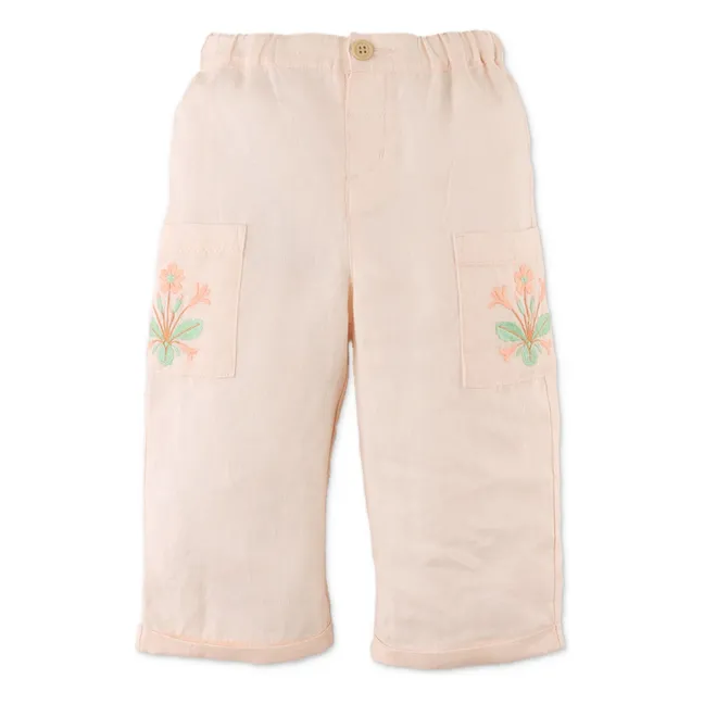 Pantalones de lino Melba Flowers | Rosa Pálido