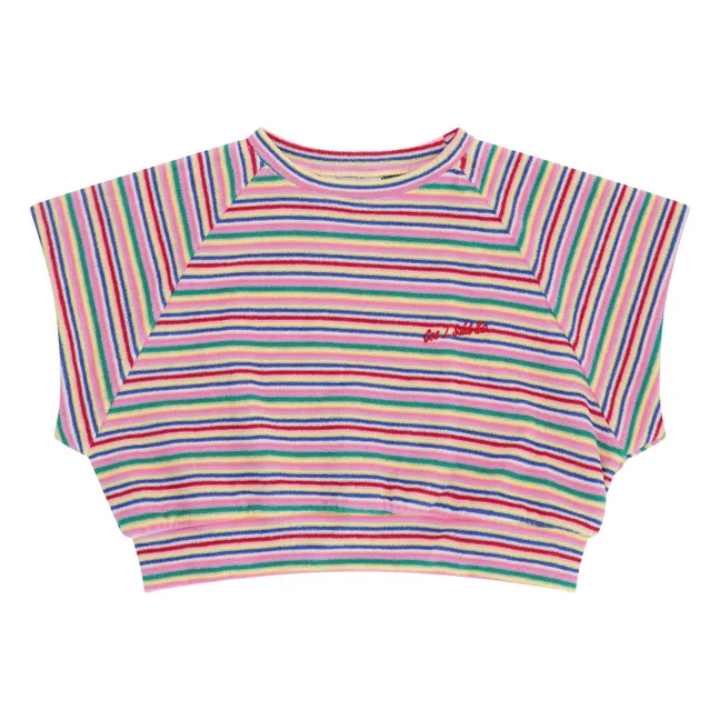 Frottee-Streifen-T-Shirt | Rosa