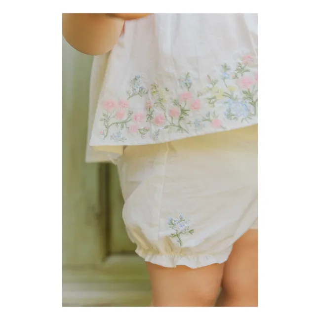 Set aus Bluse und besticktem Bloomer | Weiß