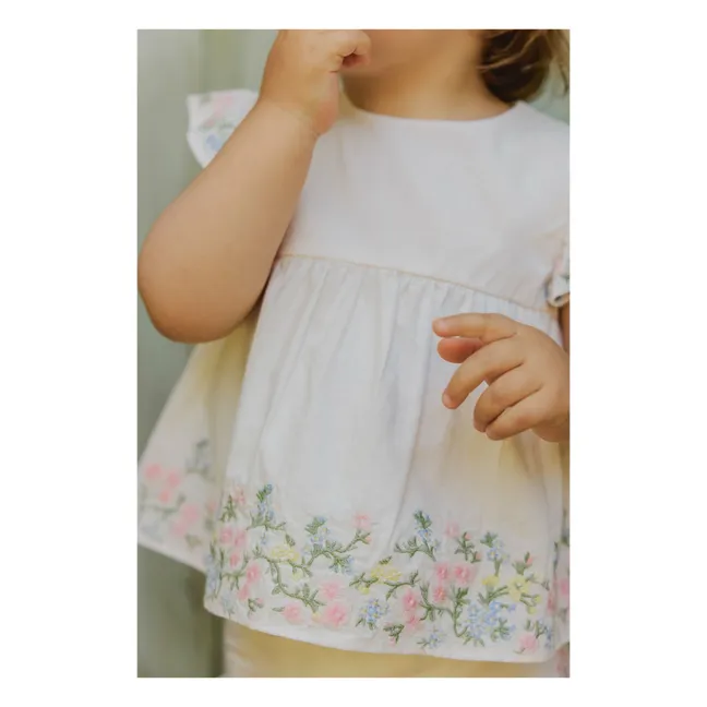 Set aus Bluse und besticktem Bloomer | Weiß