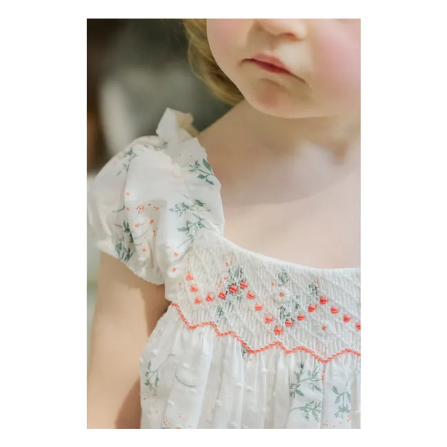 Smocked floral romper | White