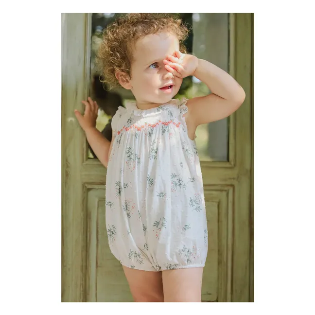 Smocked floral romper | White