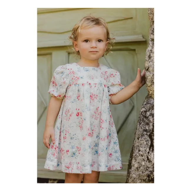 Blumiges Ajourkleid | Weiß