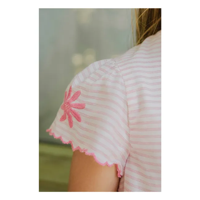 Robe Brodée Rayures | Rose