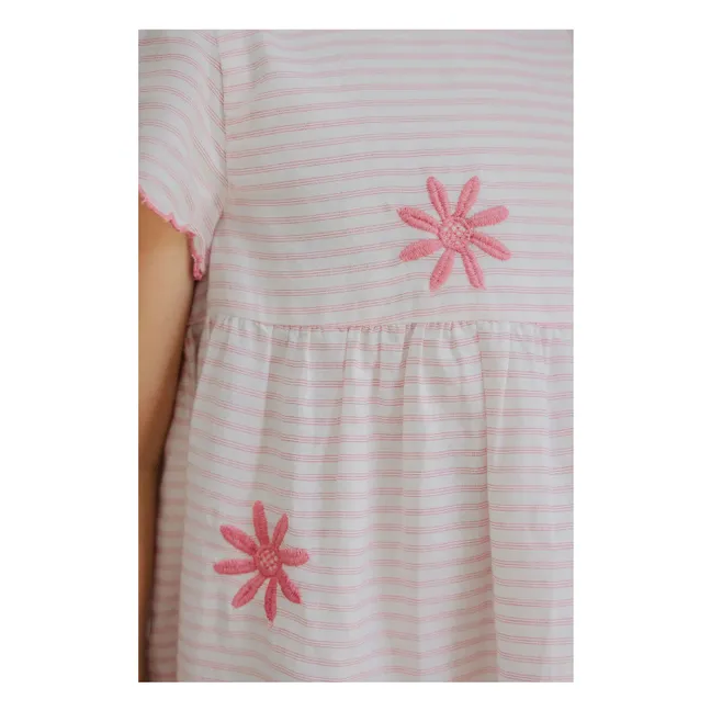 Robe Brodée Rayures | Rose